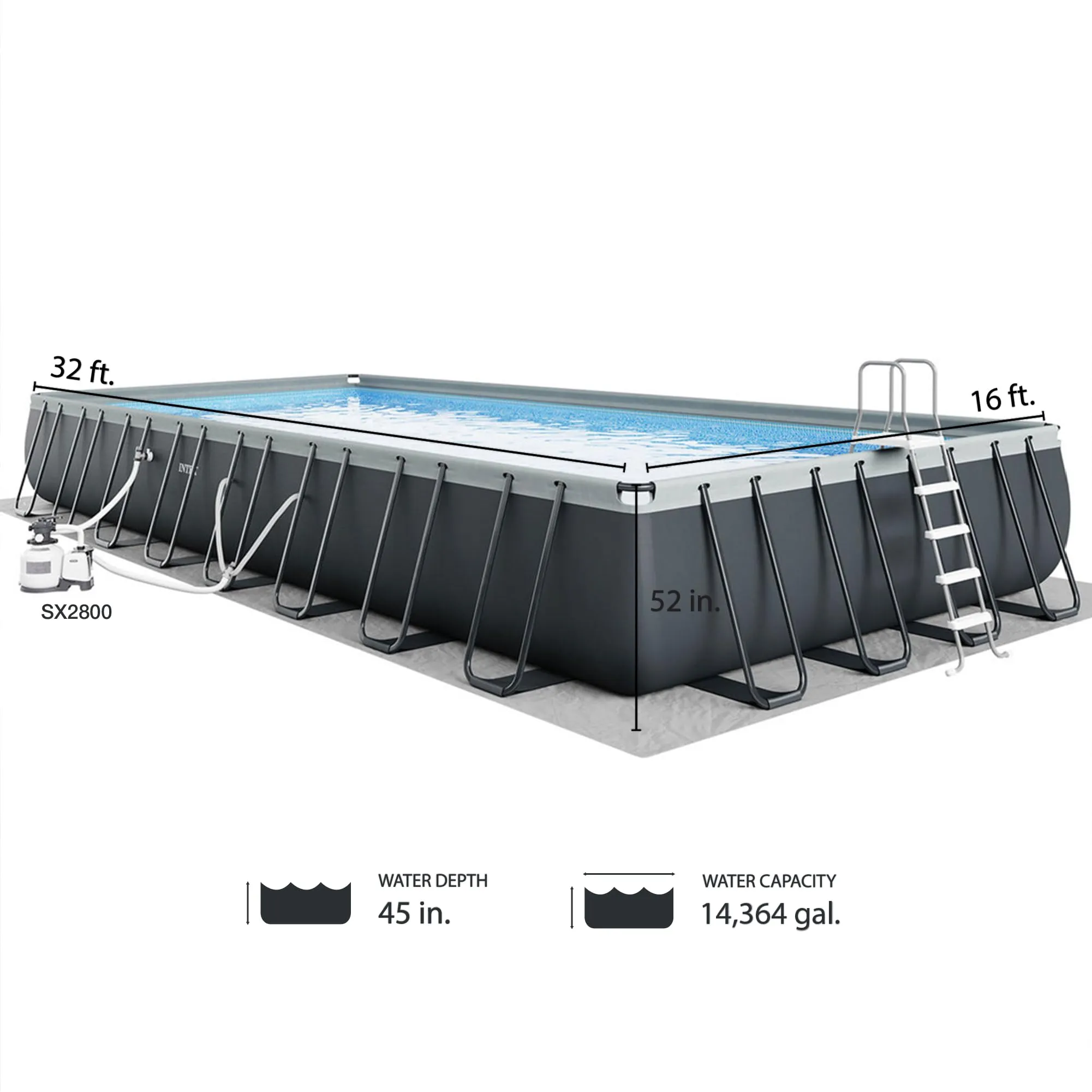 INTEX 26373EH Ultra XTR Deluxe Rectangular Above Ground Swimming Pool Set: 32ft x 16ft x 52in – Includes 2800 GPH Sand Filter Pump – Easy Assembly