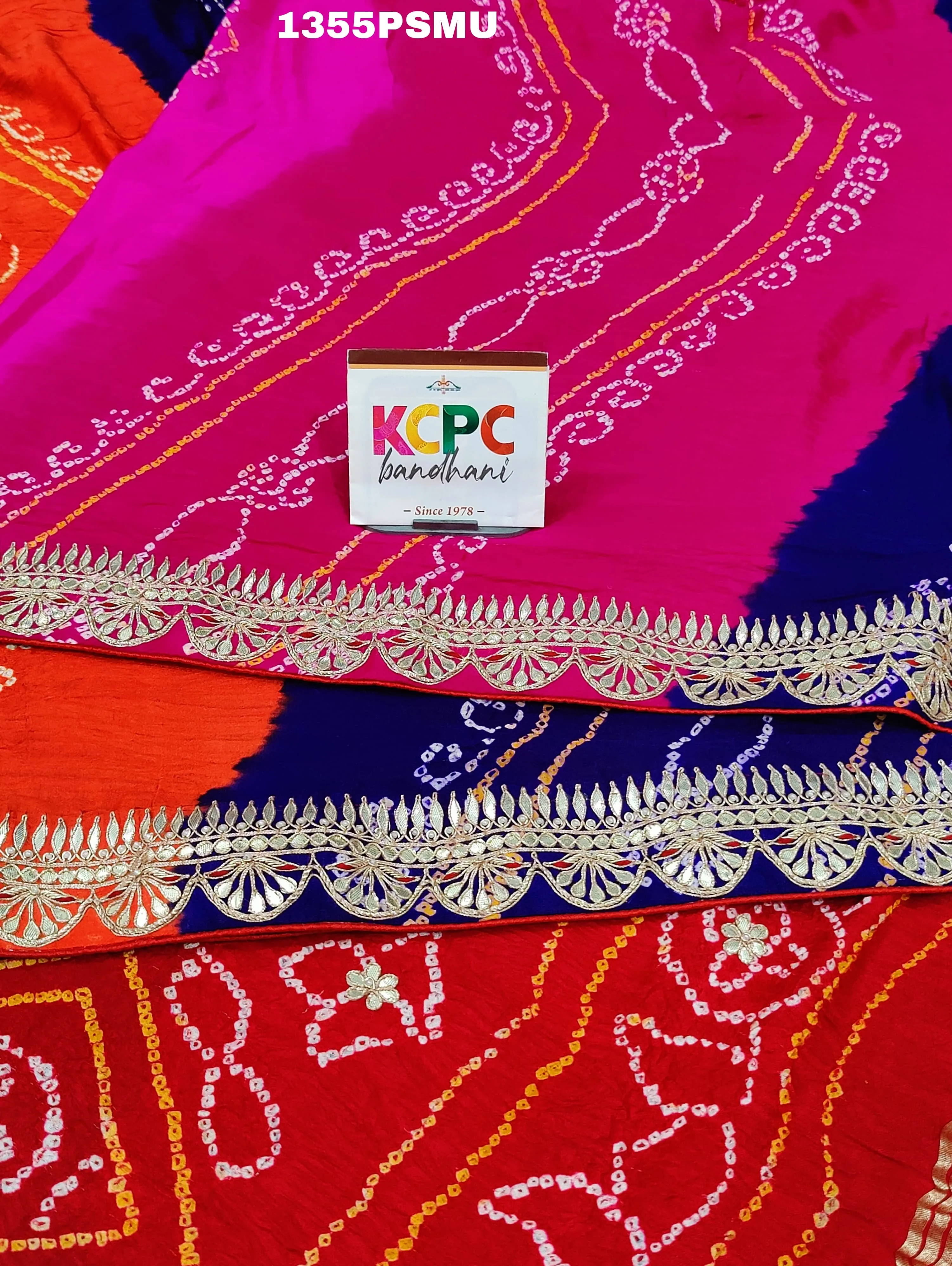 KcPc New Pure Gaji silk multi color bandhani Gotapatti work saree,RG