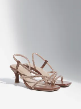 LUNA BLU Tan Embellished Multi-Strap Heel Sandals