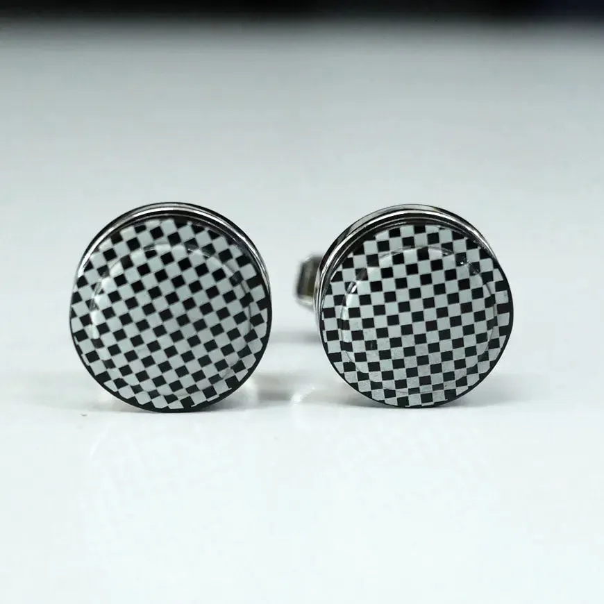 Luxury Men's Black and White Round Cufflinks