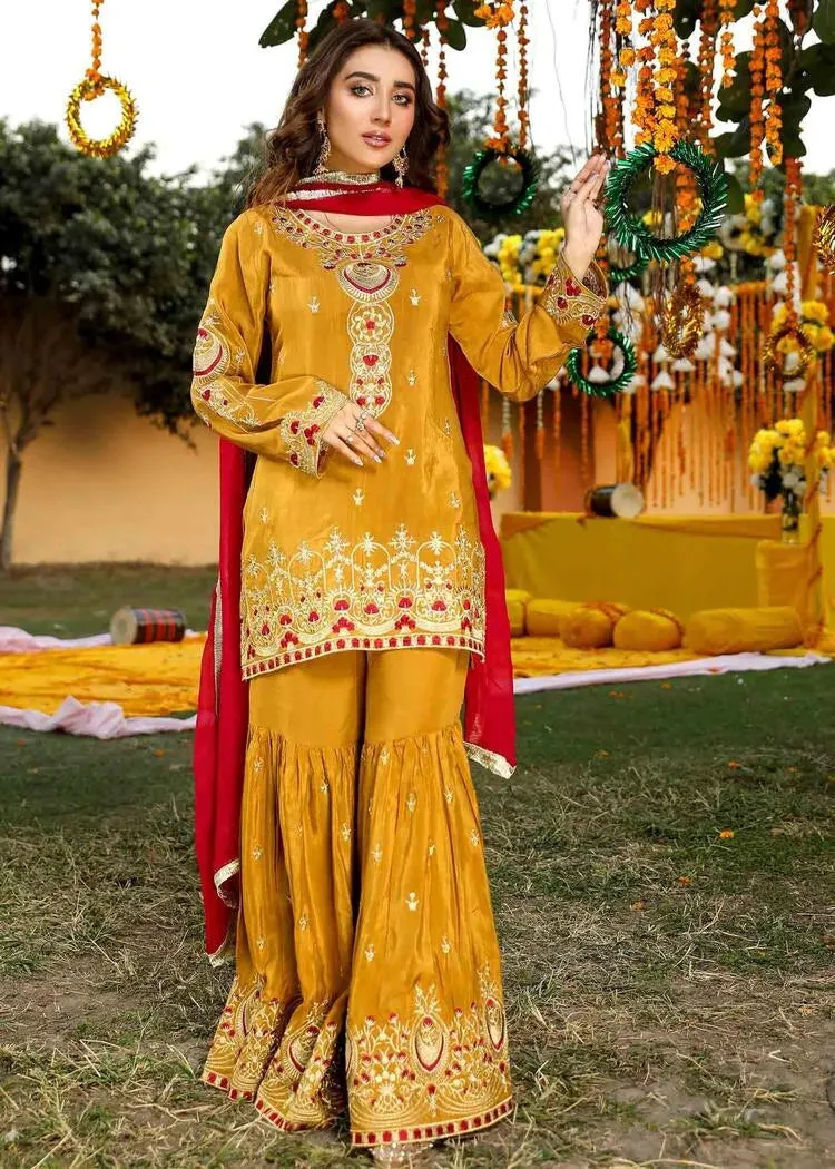 Mustard Maroon Gharara Suit