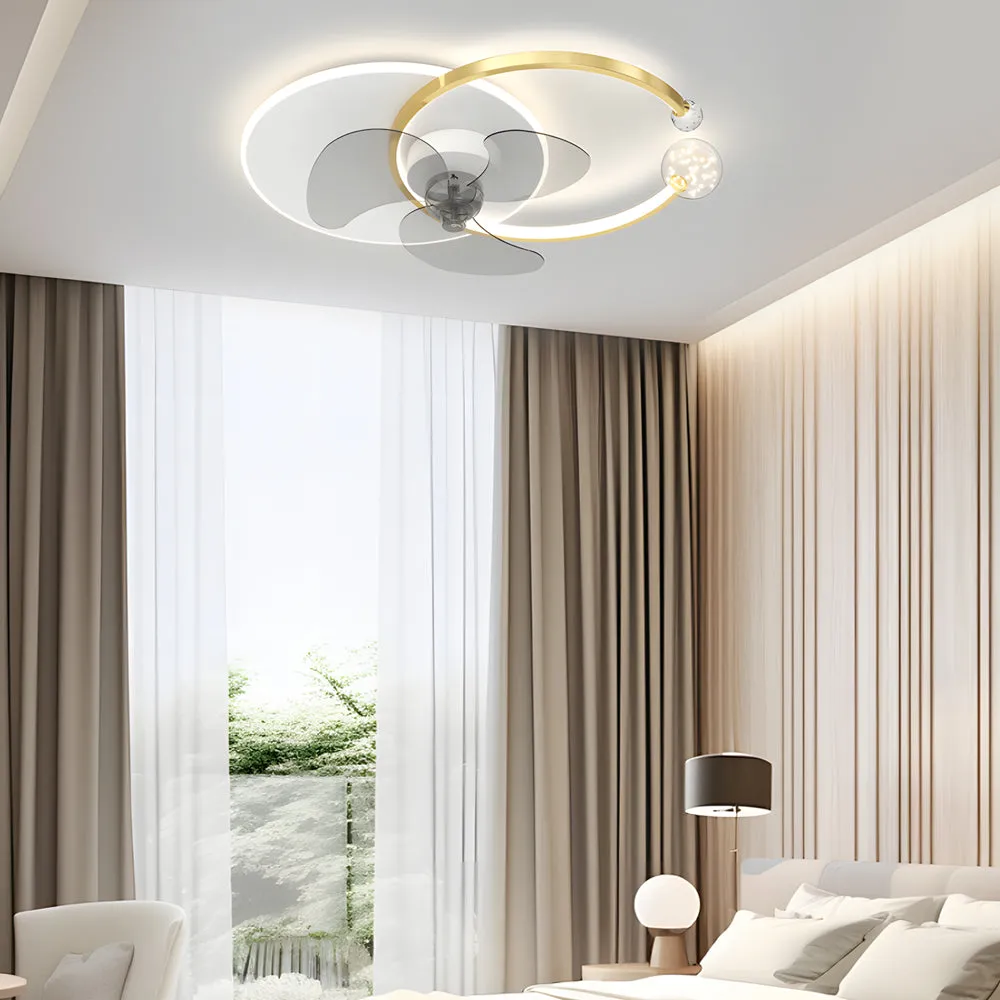 Mute Creative Round Ring 3 Step Dimming Modern Flush Mount Ceiling Fan Lamp