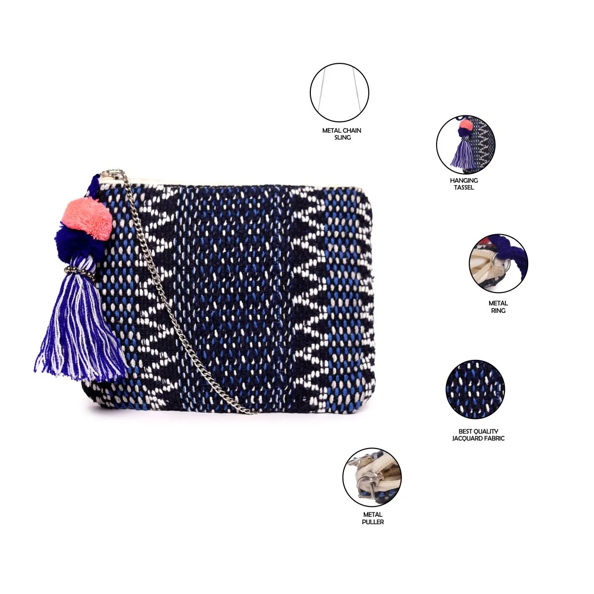 Navy Colour  Woven Makeup/Travel Pouch With Beautiful Tassel