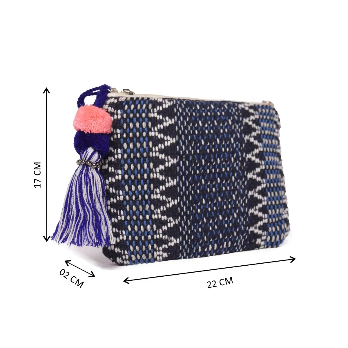 Navy Colour  Woven Makeup/Travel Pouch With Beautiful Tassel