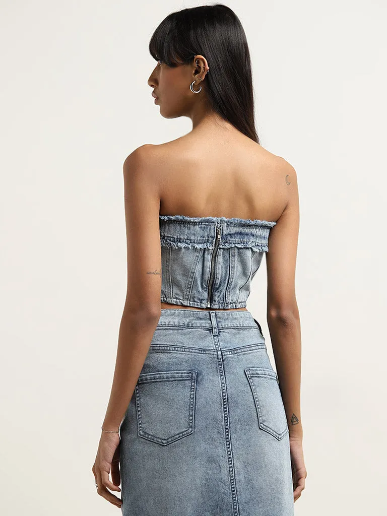 Nuon Light Blue Denim Corset Style Top