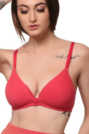 Organic Cotton  Antimicrobial Lace touch T-shirt Bra-ISB042-Bright Pink-