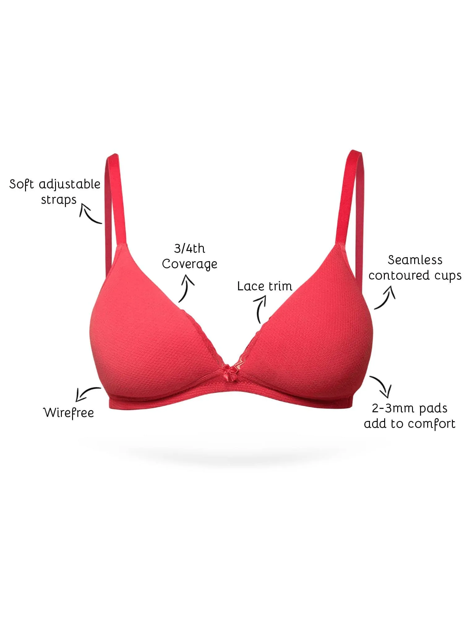 Organic Cotton  Antimicrobial Lace touch T-shirt Bra-ISB042-Bright Pink-