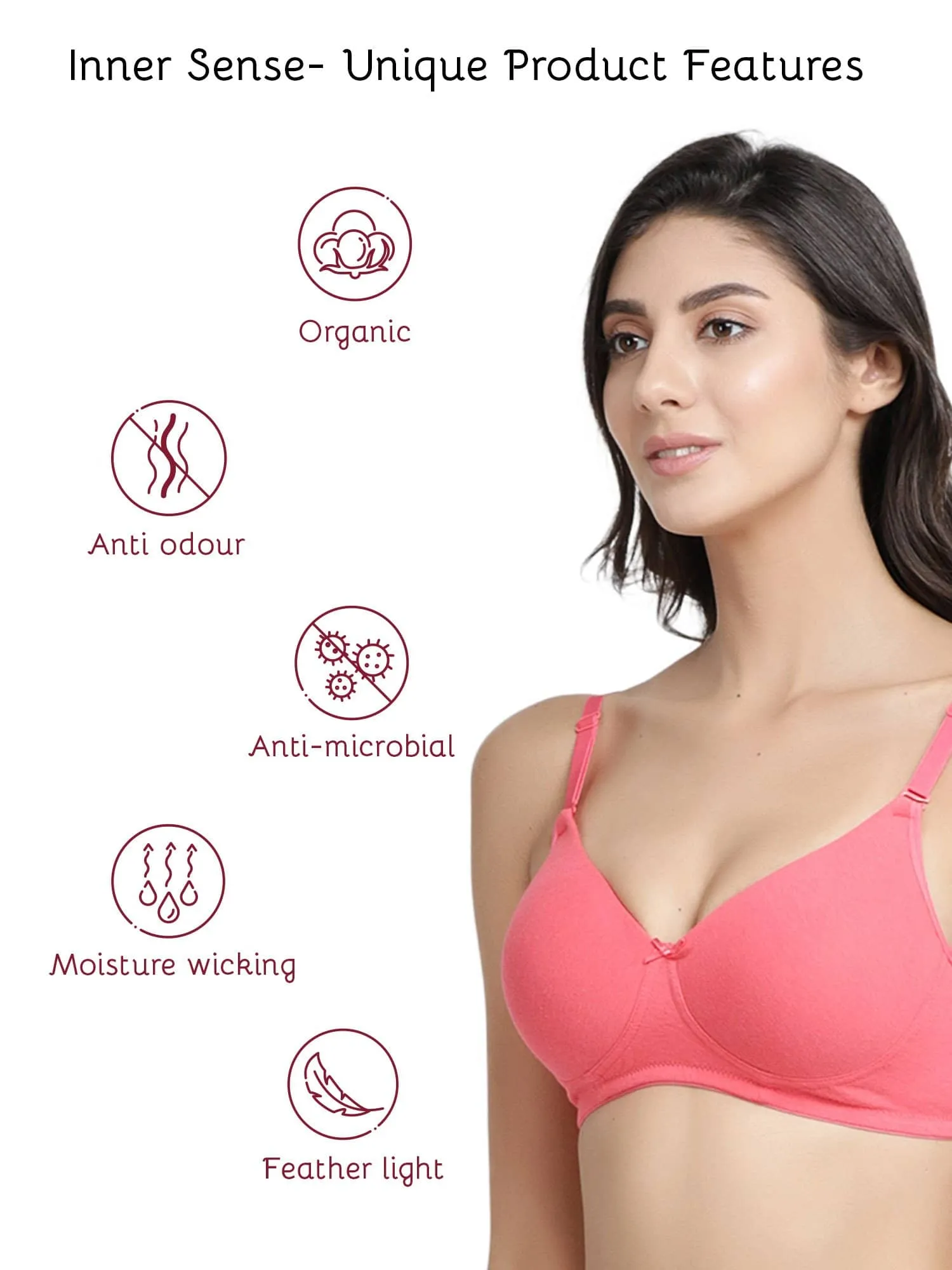 Organic Cotton Antimicrobial Wire-Free Padded Bra-ISB068-Bright Pink-