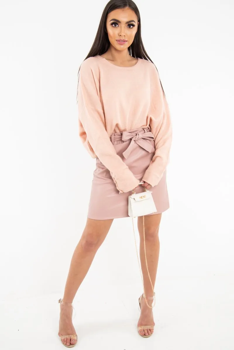 Pink Soft Knit Asymmetric Hem Jumper - Francia