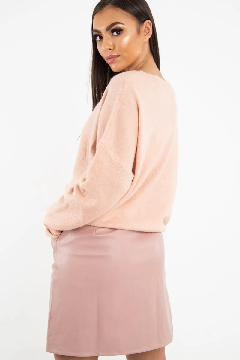 Pink Soft Knit Asymmetric Hem Jumper - Francia