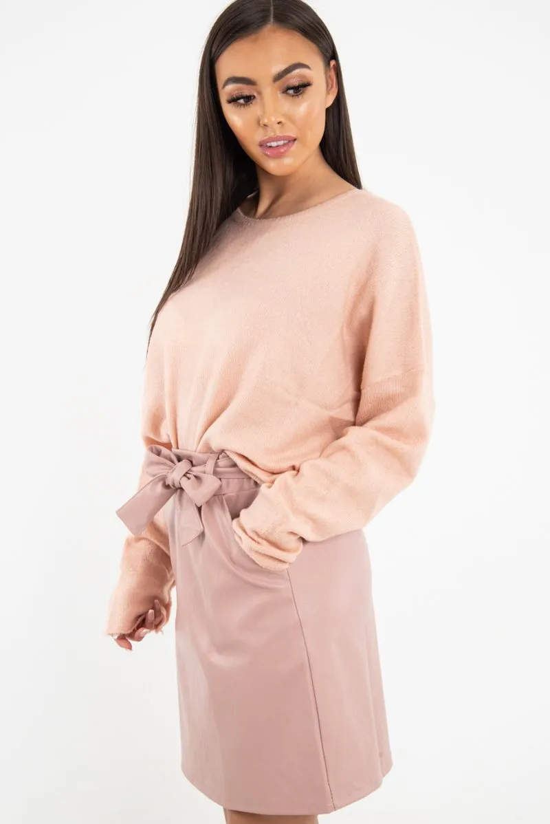 Pink Soft Knit Asymmetric Hem Jumper - Francia