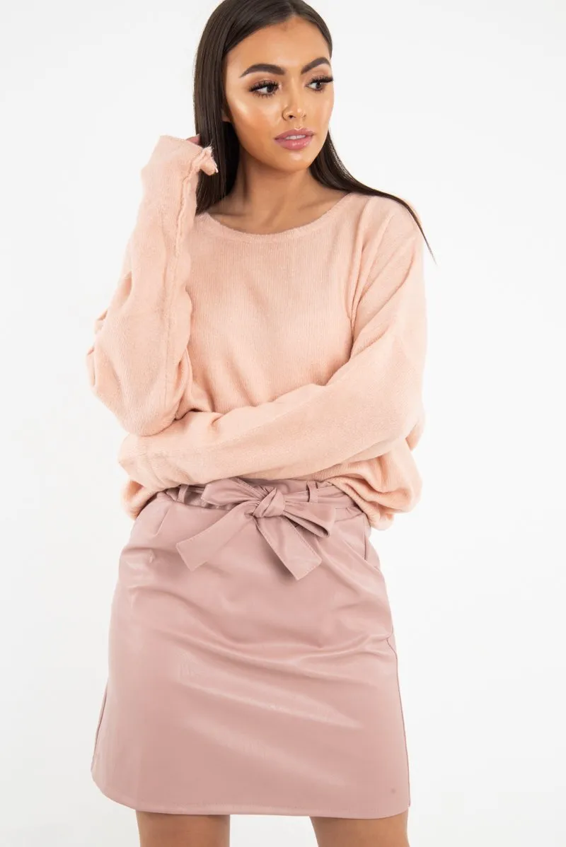 Pink Soft Knit Asymmetric Hem Jumper - Francia