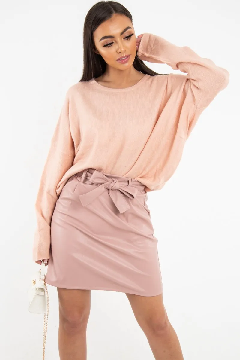 Pink Soft Knit Asymmetric Hem Jumper - Francia