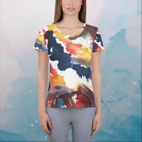 Primary Color Pallet Paint Print Womens Athletic Tee Shirt