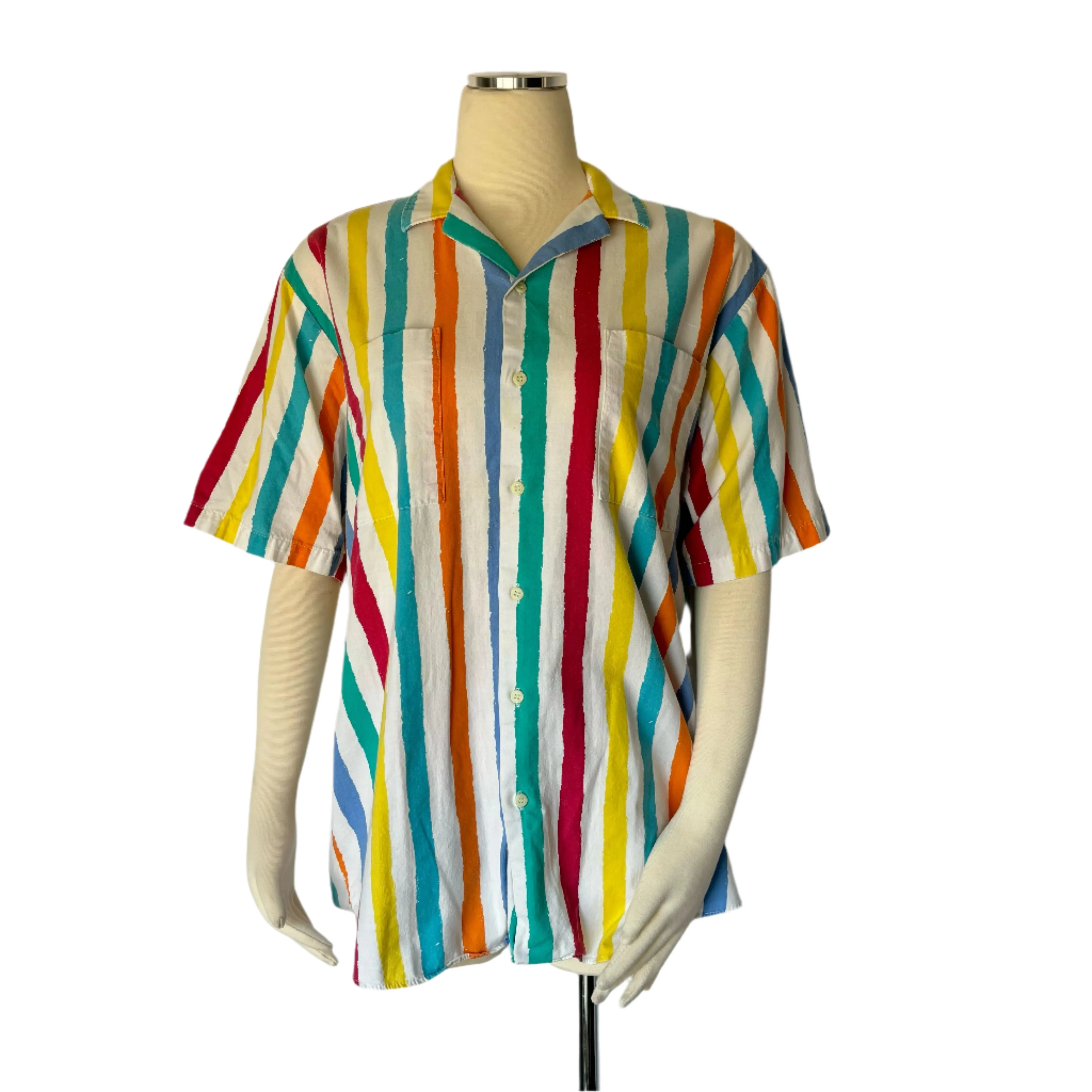 Rainbow Striped 1980's Button Up