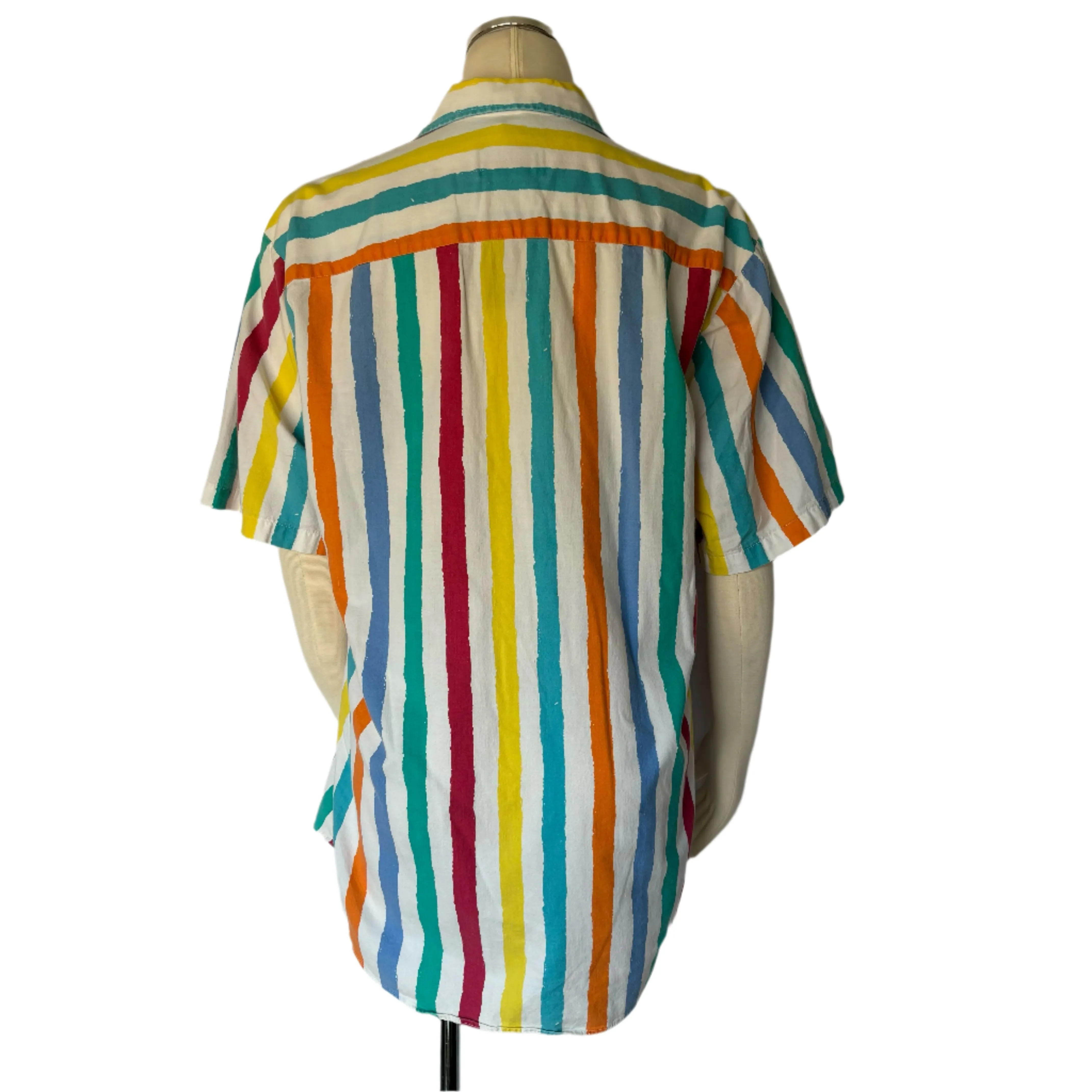 Rainbow Striped 1980's Button Up