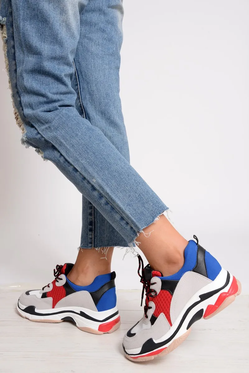 Red And Blue Chunky Lace Up Trainers - Thea