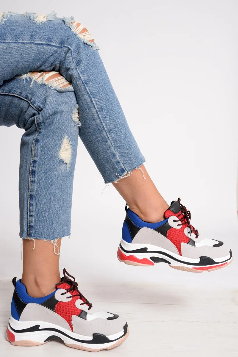 Red And Blue Chunky Lace Up Trainers - Thea