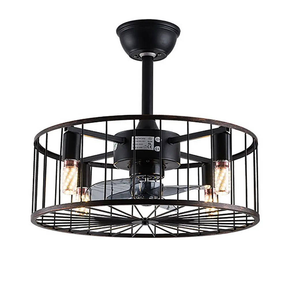 Retro Industrial Timing Three-speed Wind Regulation Mute Cage Bladeless Ceiling Fan Lamp