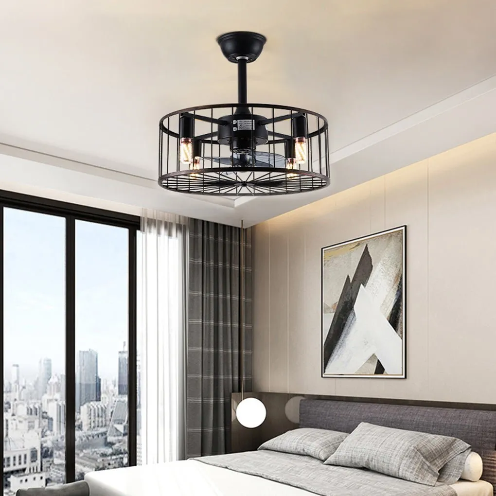 Retro Industrial Timing Three-speed Wind Regulation Mute Cage Bladeless Ceiling Fan Lamp