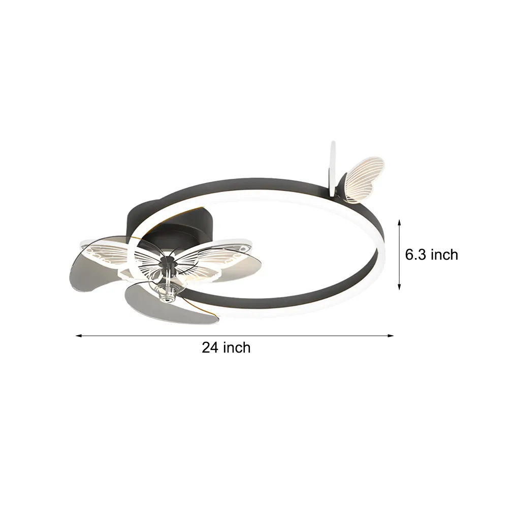 Ring Acrylic Butterflies Three Step Dimming LED Mute Modern Ceiling Fans