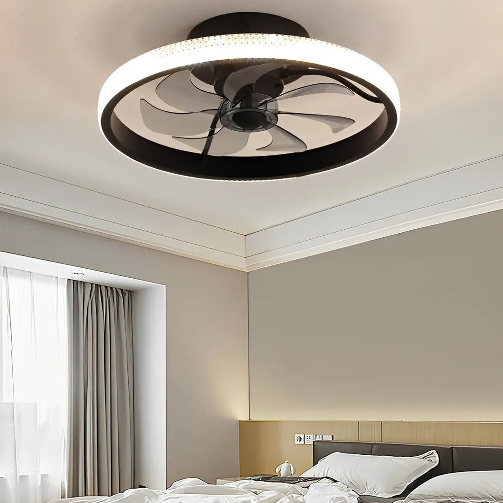 Round Inverter Mute LED Dimmable Modern Bladeless Ceiling Fans with Remote