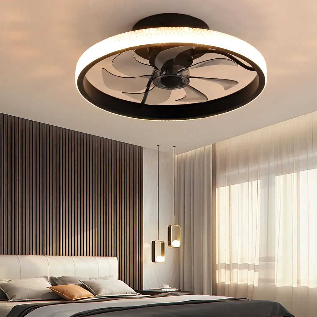 Round Inverter Mute LED Dimmable Modern Bladeless Ceiling Fans with Remote