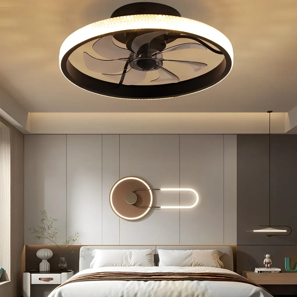 Round Inverter Mute LED Dimmable Modern Bladeless Ceiling Fans with Remote