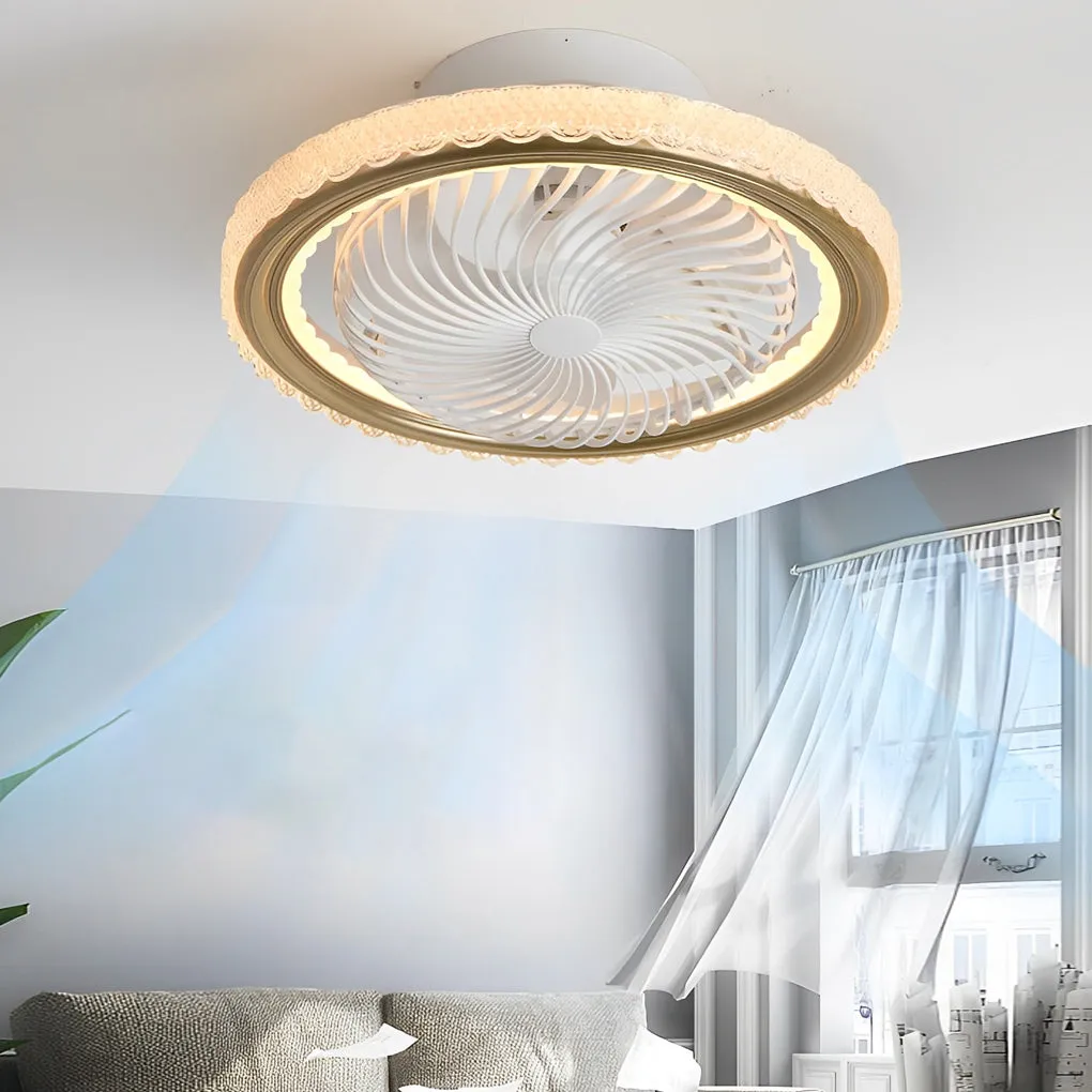 Round Mute Timing LED 3 Step Dimming Adjustable Bladeless Ceiling Fans