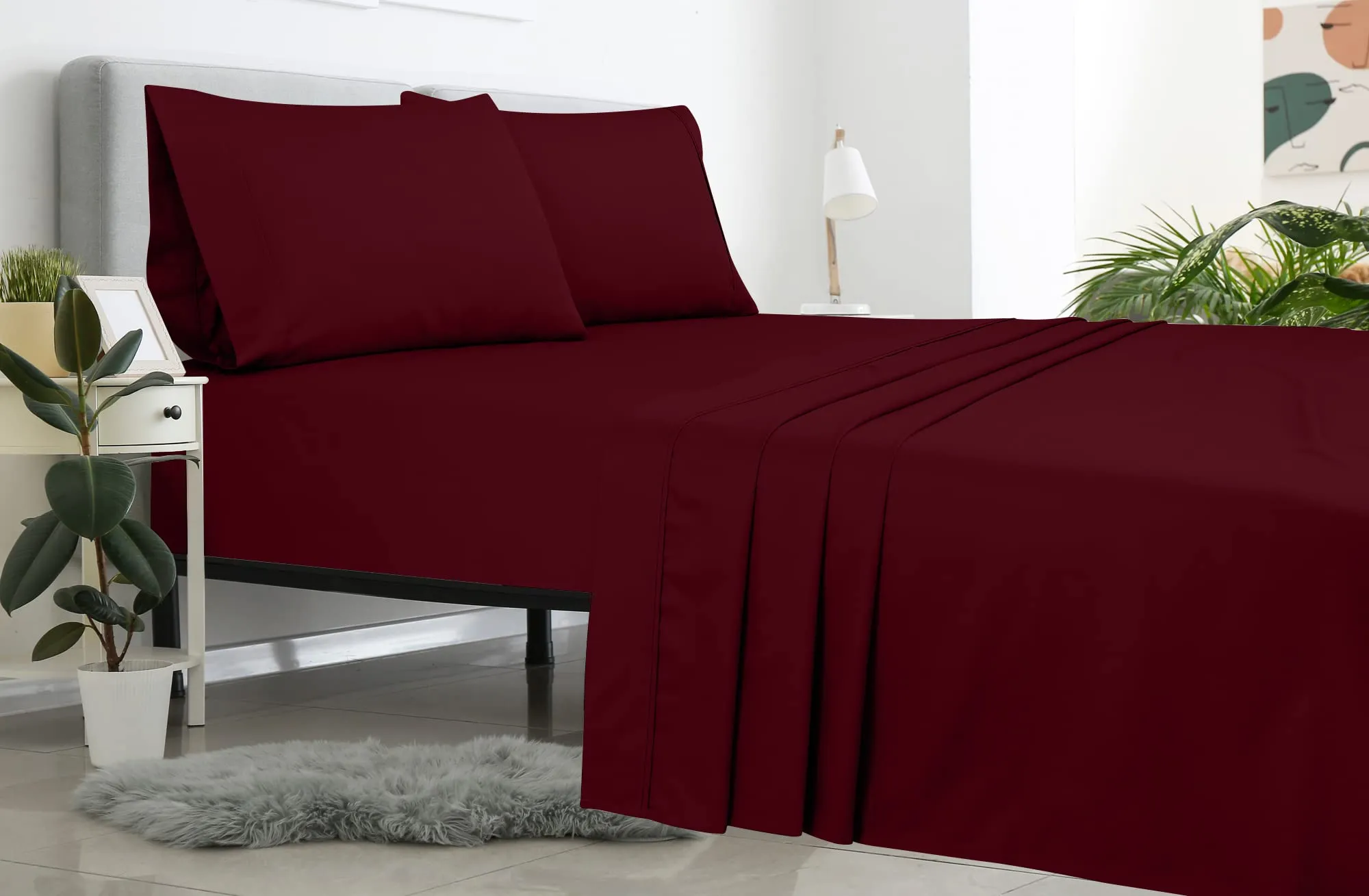 Royale Linen 2 Pack Bulk Flat Sheet Set - Top Sheet - 1800 Microfiber - Wrinkle & Stain Resistant - for Hotel, Massage, Hospital, Dorm - California King Flat Sheet Sold Separately (KingCal, Burgundy)