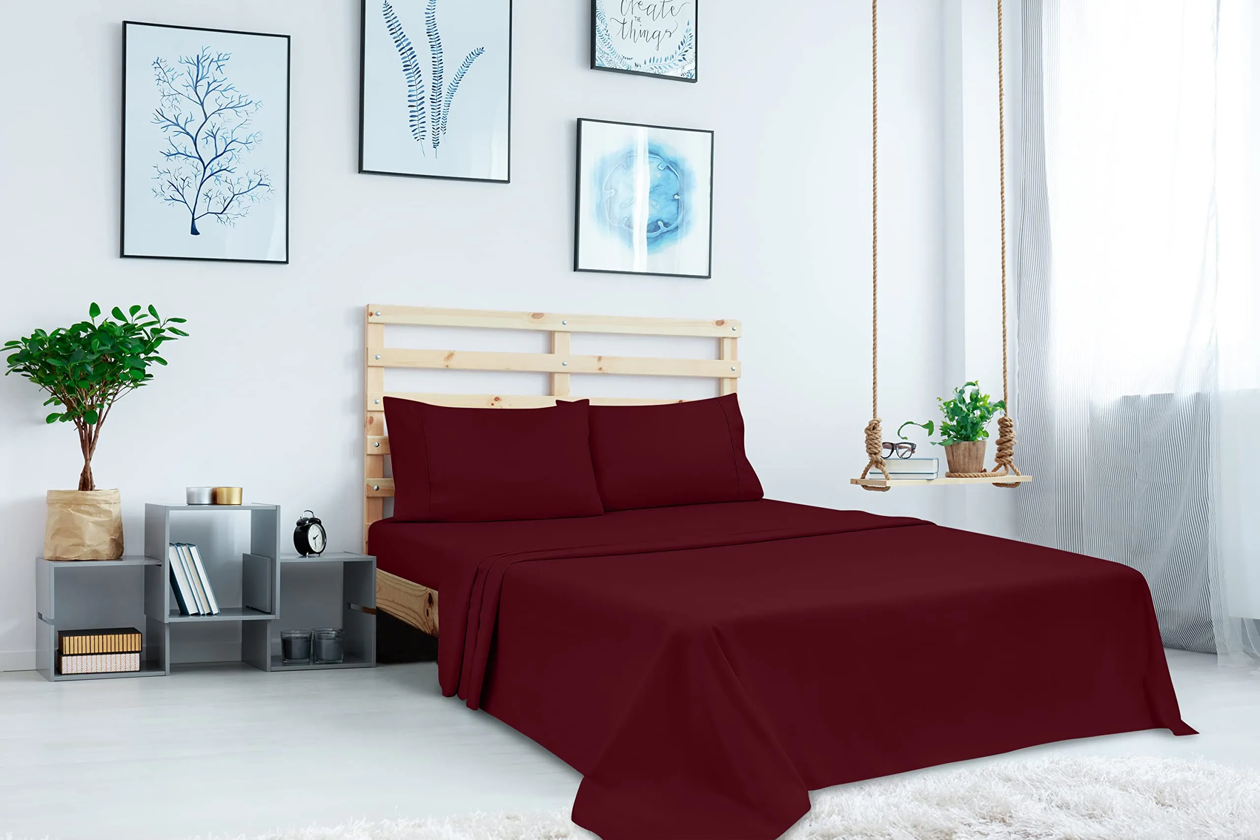 Royale Linen 2 Pack Bulk Flat Sheet Set - Top Sheet - 1800 Microfiber - Wrinkle & Stain Resistant - for Hotel, Massage, Hospital, Dorm - California King Flat Sheet Sold Separately (KingCal, Burgundy)