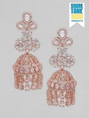 Rubans rose gold plated jhumka earrings with studded american stones.