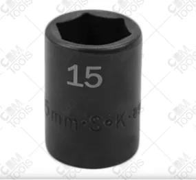 SK Hand Tool 8965 3/8 Drive 6 Point Standard Metric Impact Socket 15mm