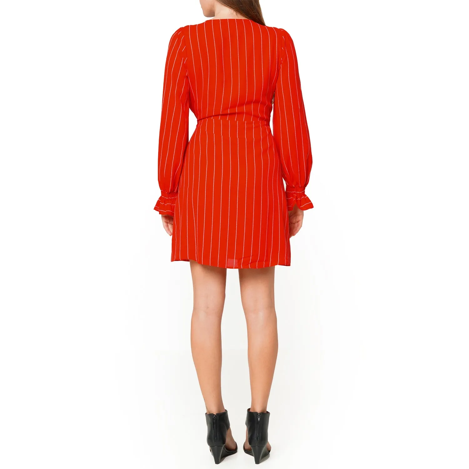 Smocked Bell Sleeve Wrap Dress in Red