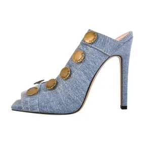 Square Toe Multi-Buckle Stiletto Denim Sandals