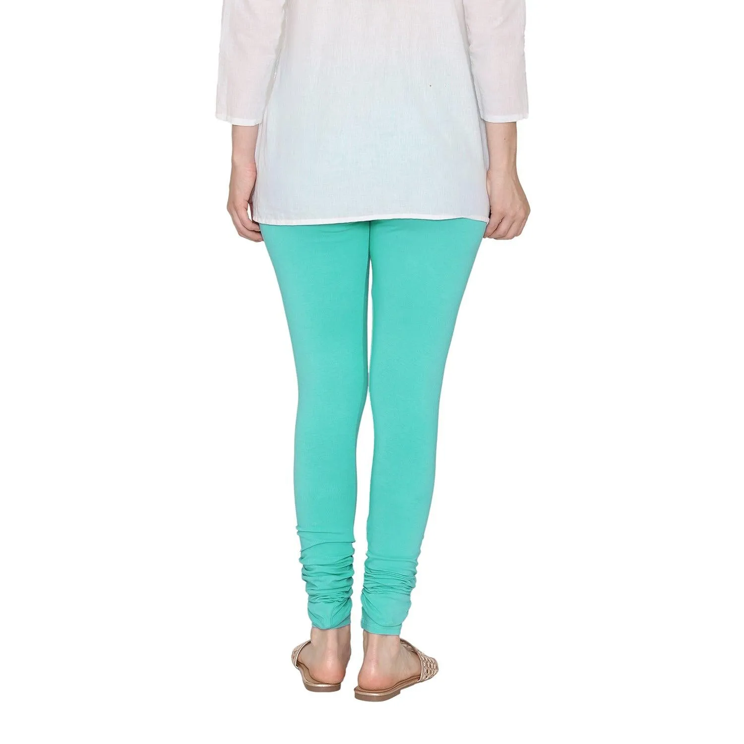 Women's Cotton Churidar Leggings (Free Size) - Aqua Sea