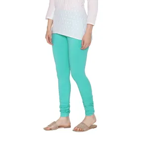 Women's Cotton Churidar Leggings (Free Size) - Aqua Sea