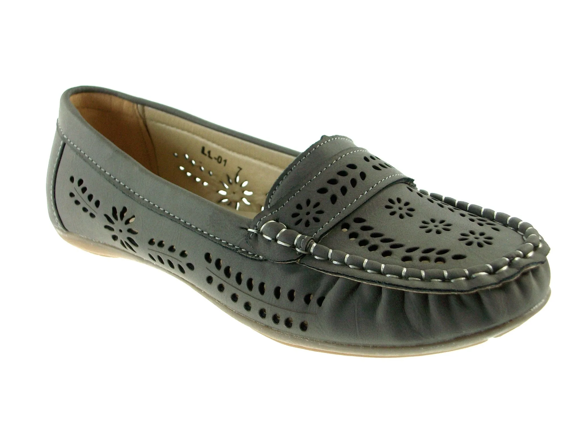 Women's LL-01 Laser Cut Slip On Moccasin Flat Shoes