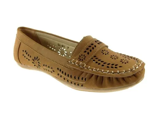 Women's LL-01 Laser Cut Slip On Moccasin Flat Shoes