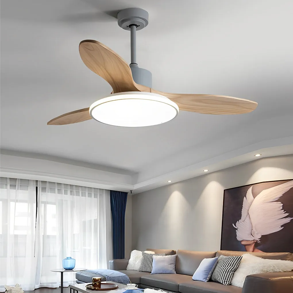 Wood Mute 3 Step Dimming LED Nordic Ceiling Fans Light with Remote Control