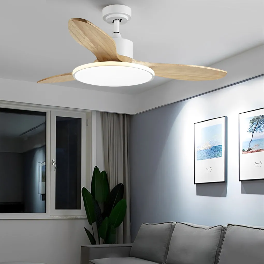 Wood Mute 3 Step Dimming LED Nordic Ceiling Fans Light with Remote Control